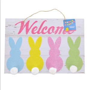 WELCOME Easter Bunny Cotton Tail Wall Decor Sign